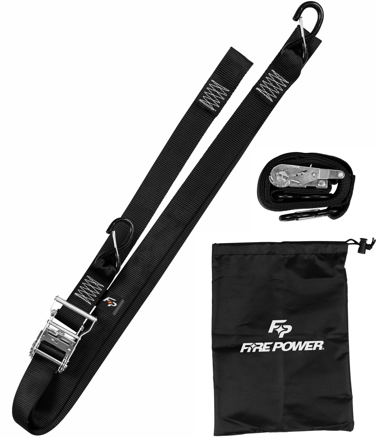 FIRE POWER 2" Tie-Down Ratchet W/Soft-Tie 8' Long Black 2/Pk A4