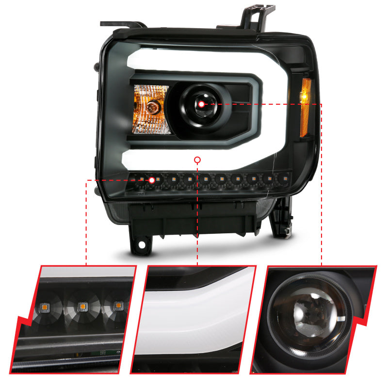 ANZO GMC SIERRA 1500 14-15 2500H/15-19 Projector Headlight Plank Style Black w/ Switchback (Halogen) 111487