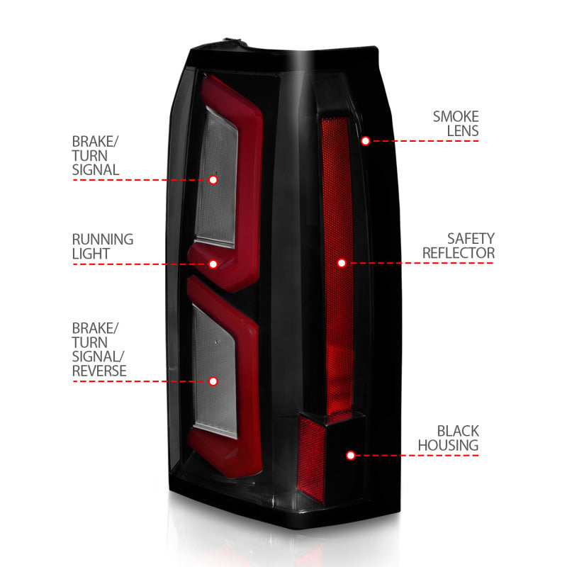 ANZO 2015-2020 Chevrolet Tahoe LED Tail Lights w/ Light Bar Black Housing Somke Lens 311375