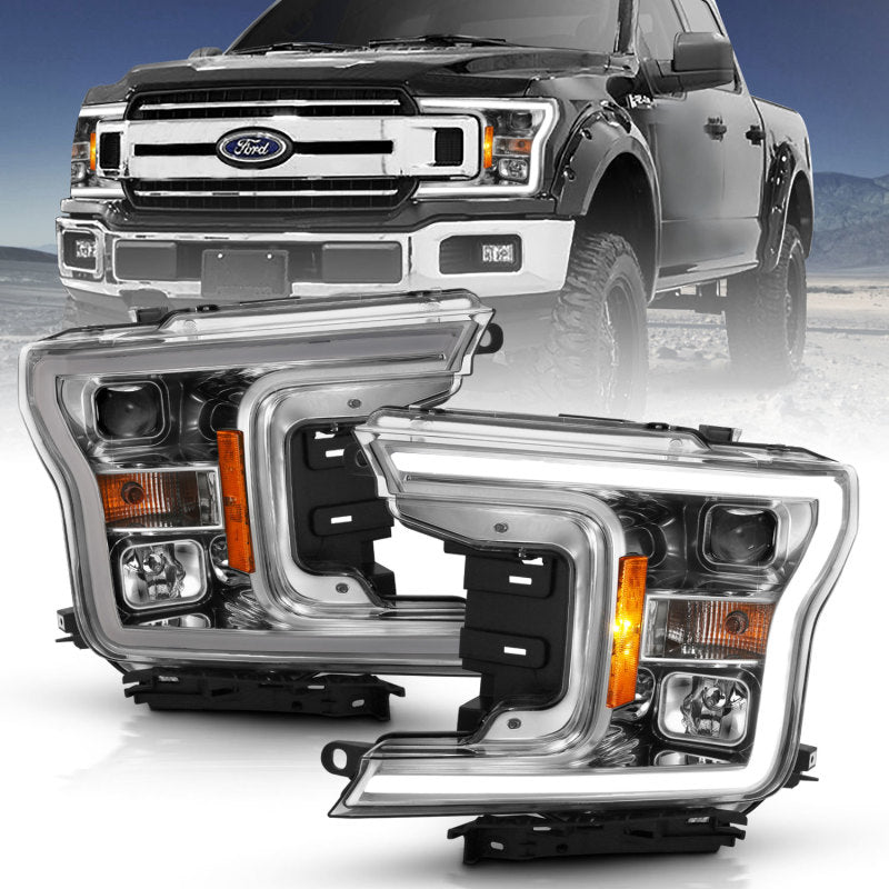 ANZO 2018-2019 Ford F-150 Projector Plank Style H.L. Chrome Amber (Without Switchback) 111468