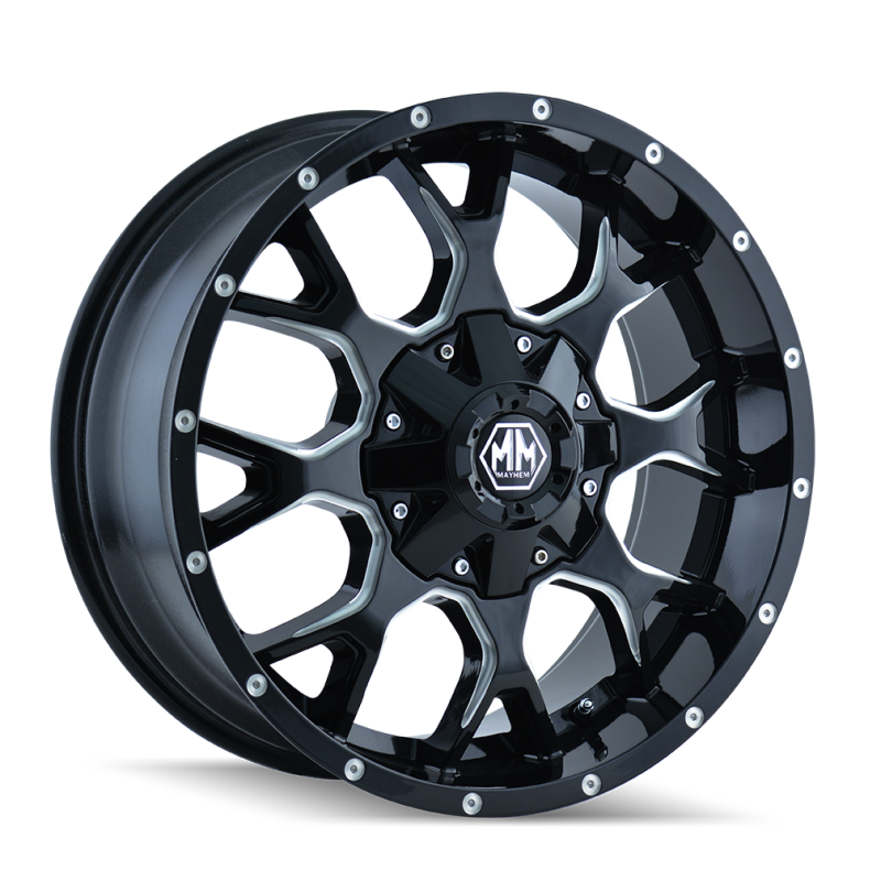 Mayhem 8015 Warrior 20x9 / 6x135 BP / 18mm Offset / 106mm Hub Black w/ Milled Spokes Wheel 8015-2937M18