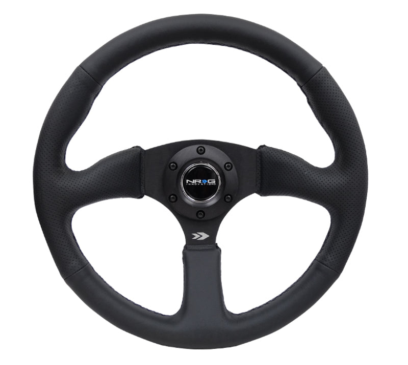 NRG Reinforced Steering Wheel (350mm / 2.5in. Deep) Blk Leather Comfort Grip w/5mm Matte Blk Spokes RST-023MB-R
