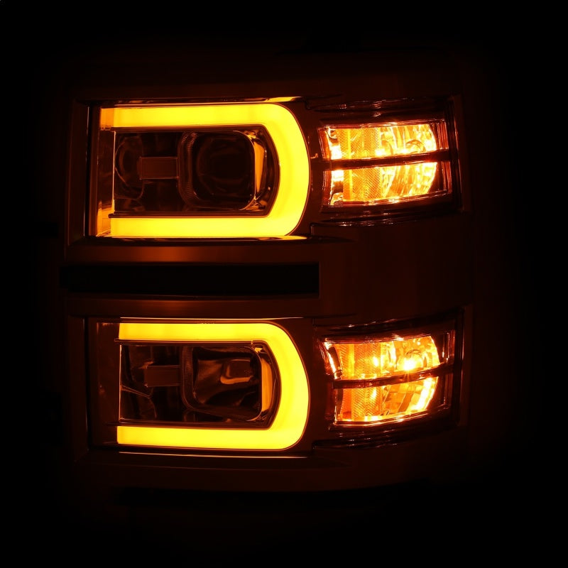 ANZO 14-15 Chevrolet Silverado 1500 Projector Headlights w/ Plank Style Switchback Chrome w/ Amber 111413