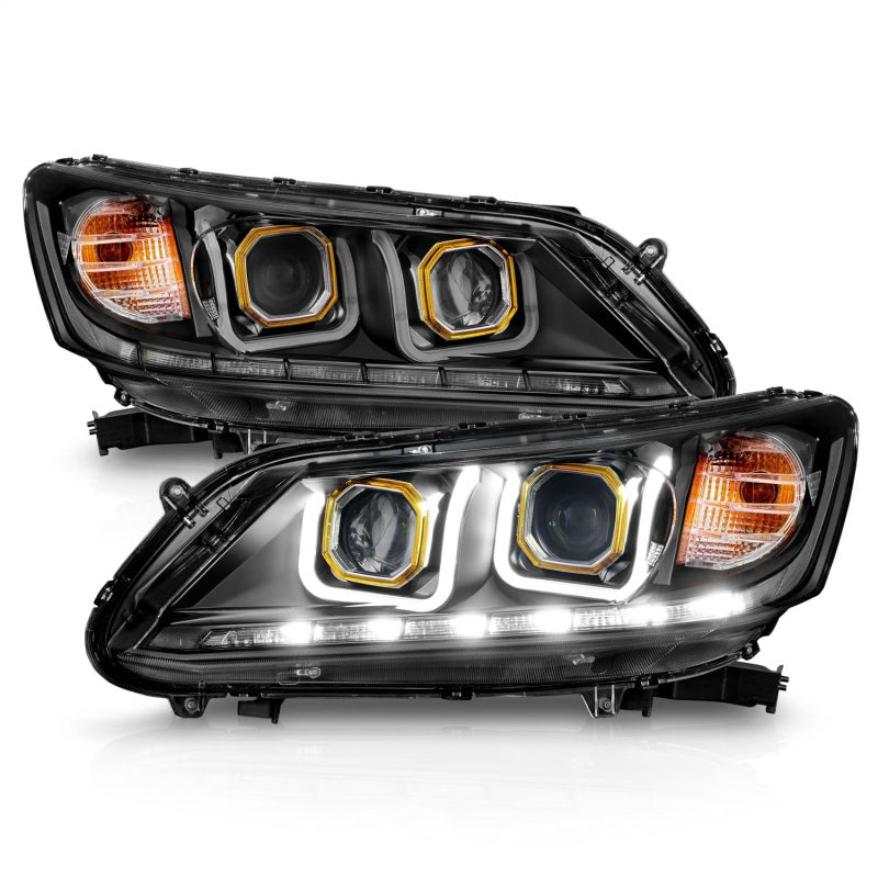 ANZO 2013-2015 Honda Accord Projector Headlights w/ U-Bar Black 121492