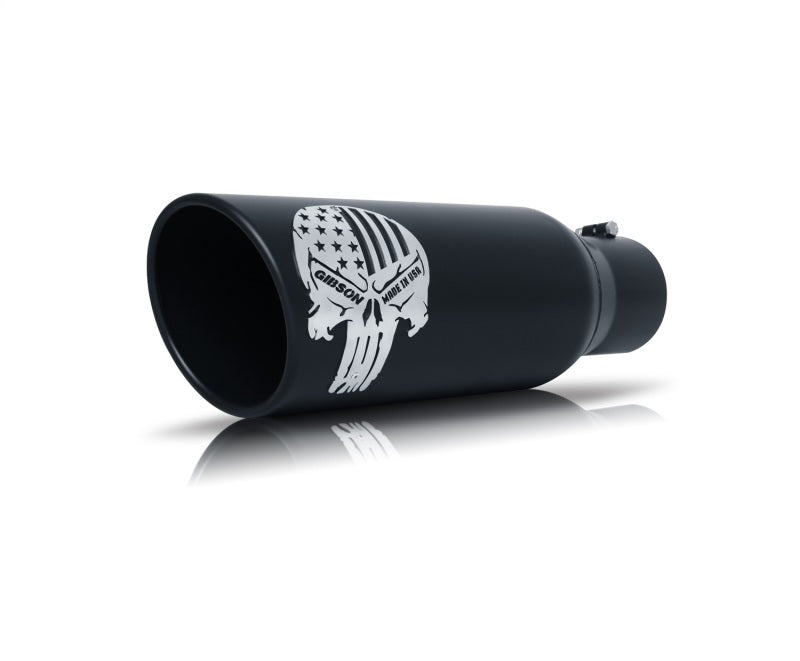 Gibson Patriot Skull Rolled Edge Angle-Cut Tip- 5in OD/2.25-2.5in Inlet/12in Length - Black Ceramic 76-1003