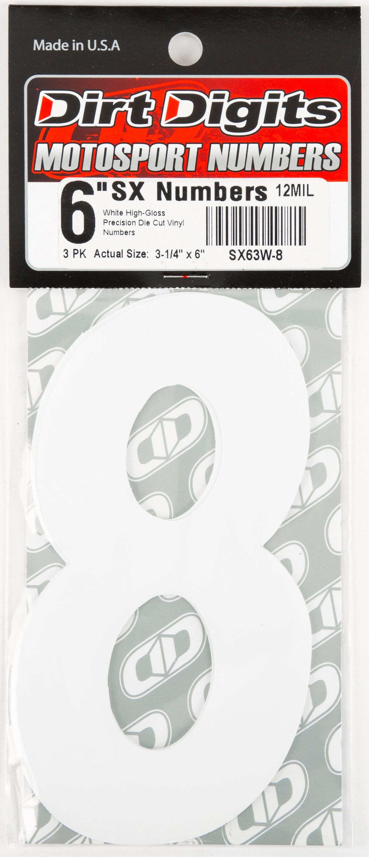 DIRT DIGITS #8 6" White Super X Digits 3/Pk SX63W-8