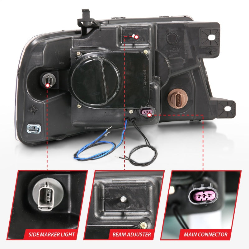 ANZO 2004-2008 Ford F-150 Projector Headlights w/ Halo and LED Black G2 111204