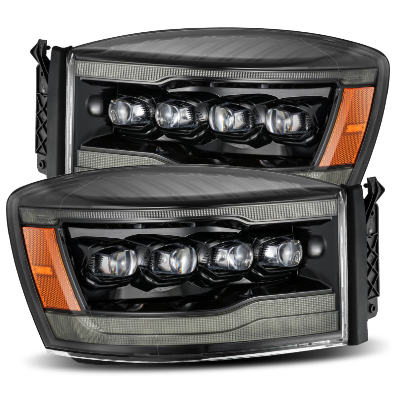 AlphaRex 06-08 Ram 1500HD NOVA LED Proj Headlights Plnk Style Alpha Blk w/Seq Signal/DRL/Amber LED 880538