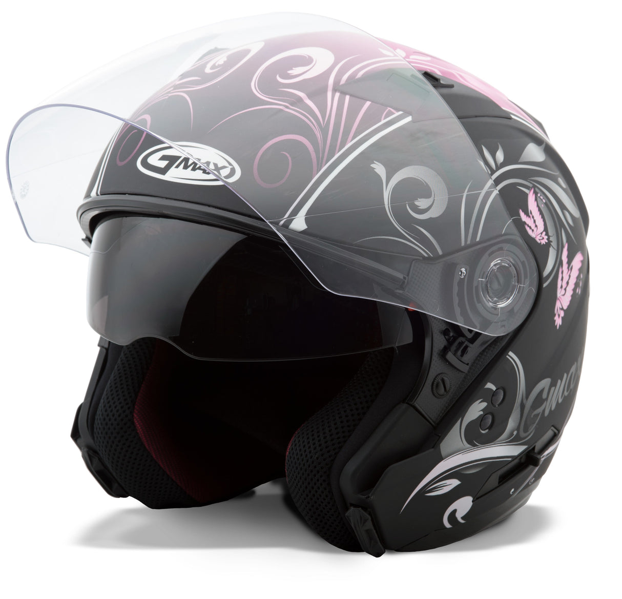 GMAX Of-77 Open-Face Butterflies Helmet Matte Blk/Pink Md G3772405 TC-14F