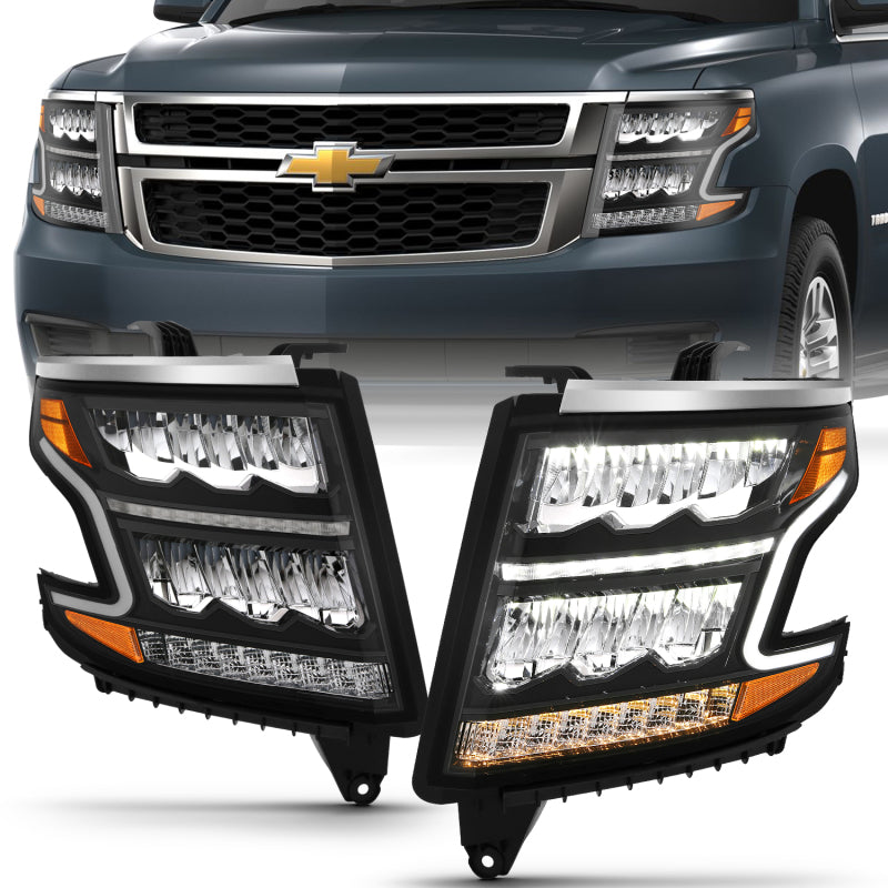 ANZO 15-20 Chevy Tahoe/Suburban LED Light Bar Style Headlights Black w/Sequential w/DRL w/Amber 111478