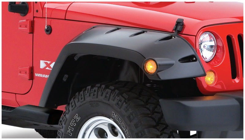 Bushwacker 07-18 Jeep Wrangler Max Pocket Style Flares 2pc Extended Coverage - Black 10045-02
