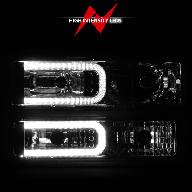 ANZO 88-98 Chevrolet C1500 Crystal Headlights w/Light Bar Chrome Housing w/ Signal Side Markers 8Pcs 111529