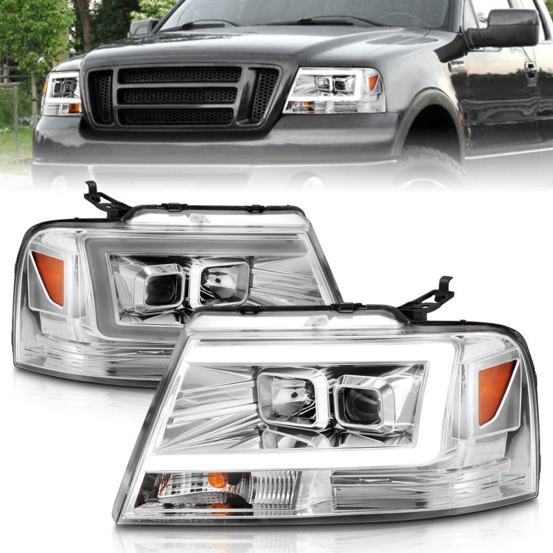 ANZO 2004-2008 Ford F-150 Projector Headlights w/ Light Bar Chrome Housing 111542