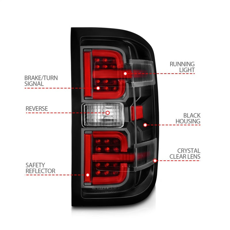ANZO 15-19 Chevy Silverado 2500HD/3500HD (Halgn Only) LED Tail Lights w/Black Light Bar & Clear Lens 311425