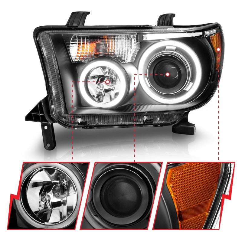 ANZO 2007-2013 Toyota Tundra Projector Headlights w/ Halo Black (CCFL) 111174
