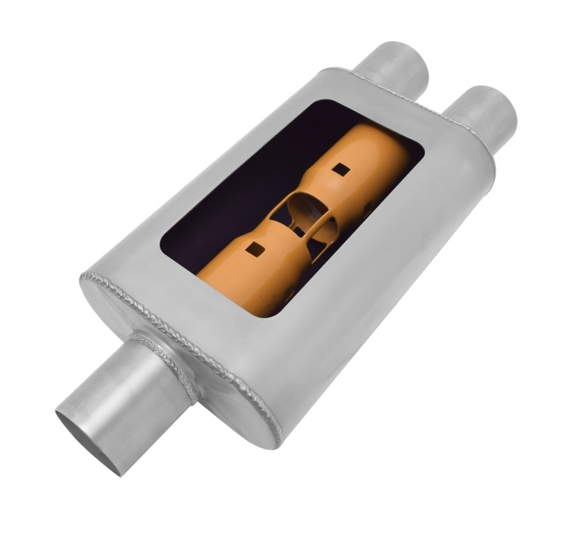 Gibson MWA Superflow Center/Dual Oval Muffler - 4x9x14in/3in Inlet/2.5in Outlet - Stainless BM0109