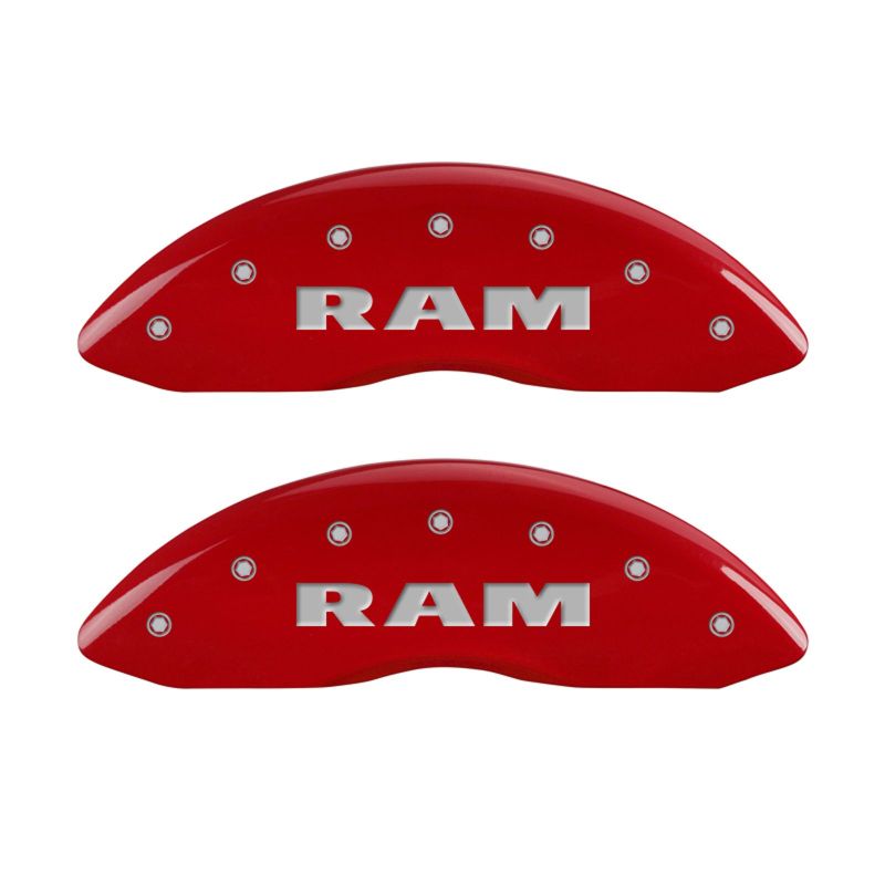 MGP 4 Caliper Covers Engraved Front RAM Engraved Rear RAMHEAD Red finish silver ch 55001SRMHRD
