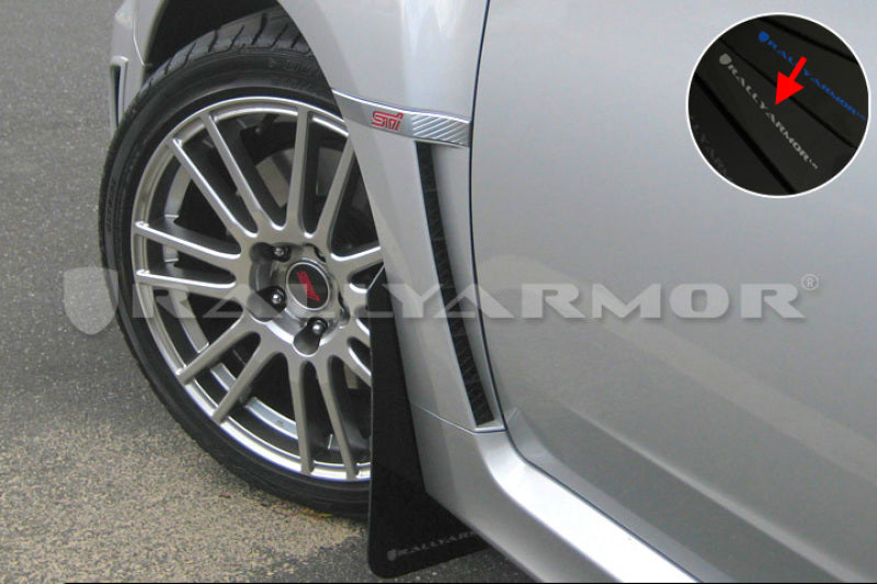 Rally Armor 11-14 Subaru WRX/STI (Sedan Only) Black UR Mud Flap w/ Silver Logo MF19-UR-BLK/SIL