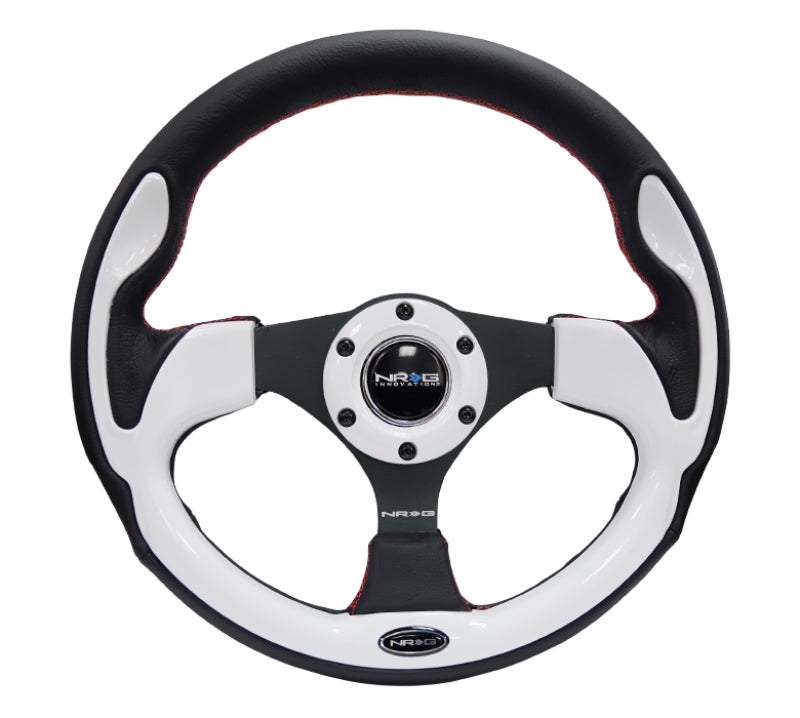 NRG Reinforced Steering Wheel (320mm) Blk w/White Trim & 4mm 3-Spoke RST-001WT