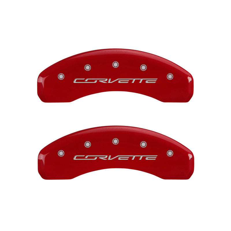 MGP 4 Caliper Covers Engraved Front & Rear C7/Corvette Red finish silver ch 13084SCV7RD