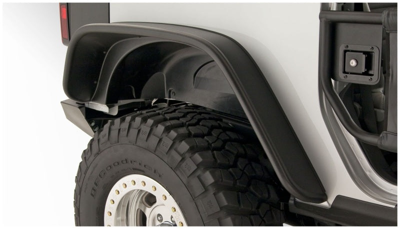 Bushwacker 07-18 Jeep Wrangler Flat Style Flares 2pc Fits 2-Door Sport Utility Only - Black 10052-07