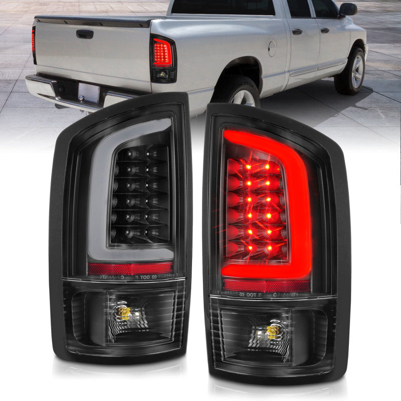 ANZO 2002-2006 Dodge Ram 1500 LED Tail Lights w/ Light Bar Black Housing Clear Lens 311368