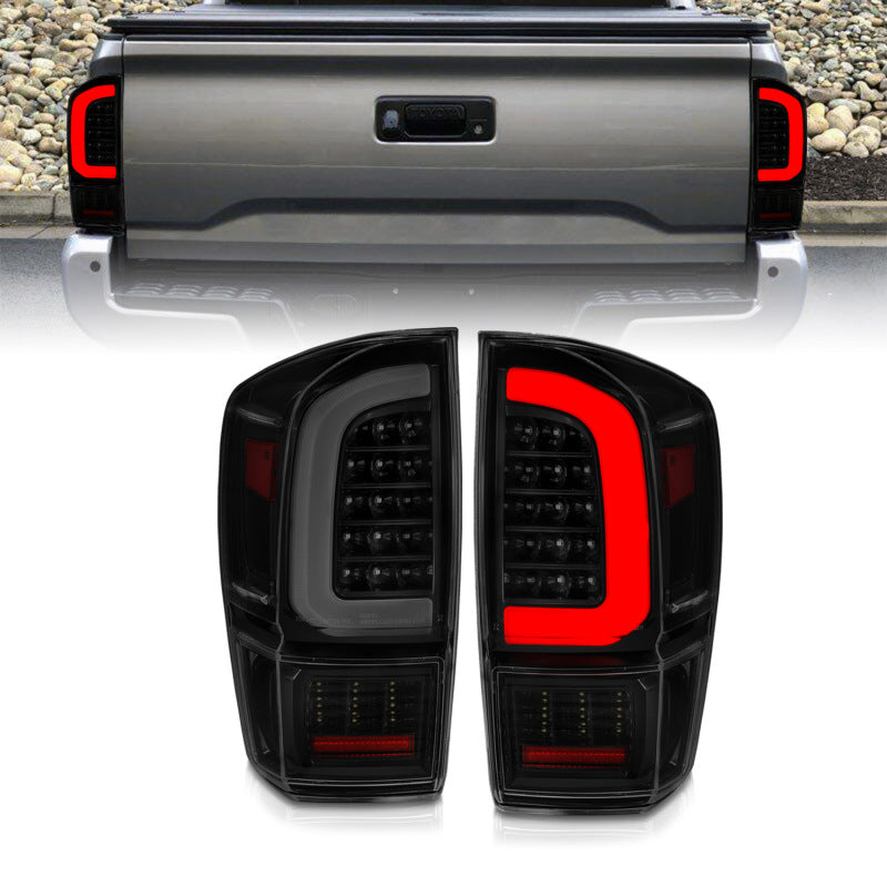 ANZO 16-21 Toyota Tacoma LED Tail Lights - w/ Light Bar Sequential Black Housing & Smoke Lens 311401