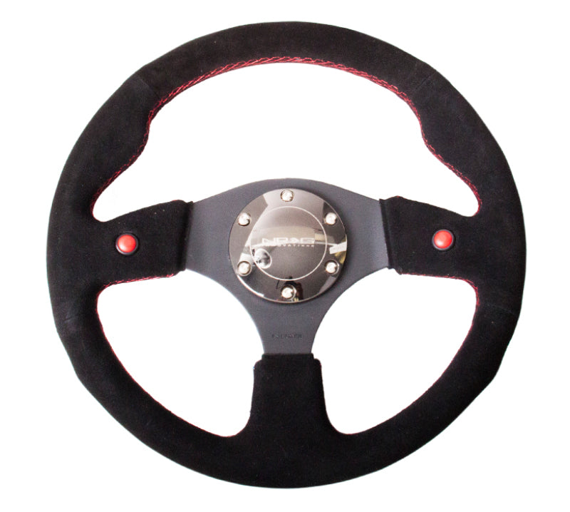 NRG Reinforced Steering Wheel (320mm) Blk Suede w/Dual Buttons RST-007S