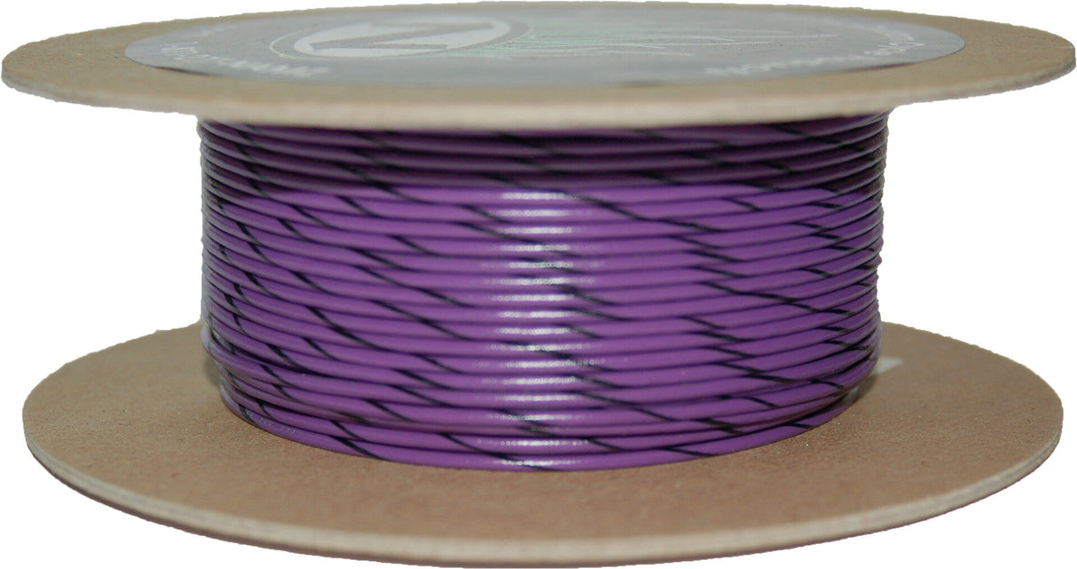 NAMZ CUSTOM CYCLE#18-Gauge Violet/Black Stripe 100' Spool Of Primary WireNWR-70-100