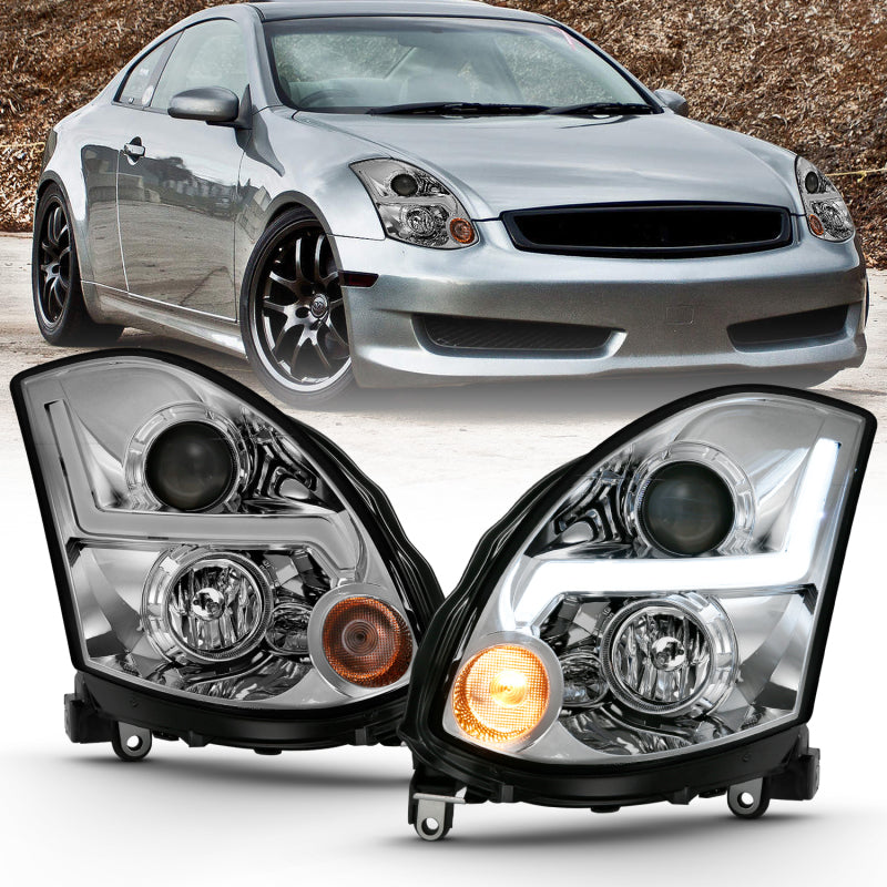 ANZO 2003-2007 Infiniti G35 Projector Headlight Plank Style Black (HID Compatible, No HID Kit ) 121557