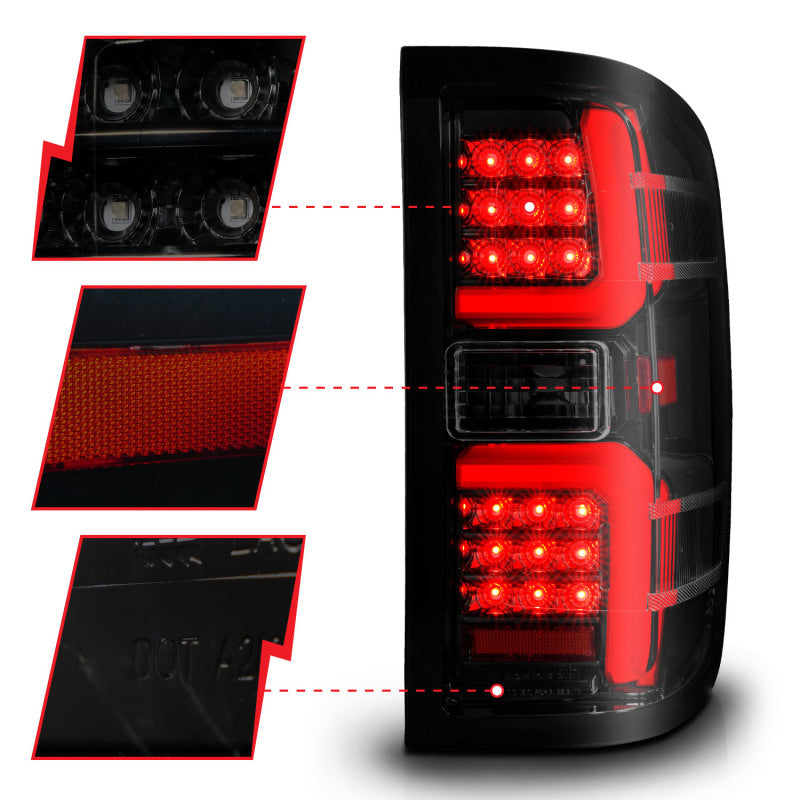 ANZO 15-19 Chevrolet Silverado 2500 HD/3500 HD LED Taillight w/ Sequential Black Housing/Smoke Lens 311451