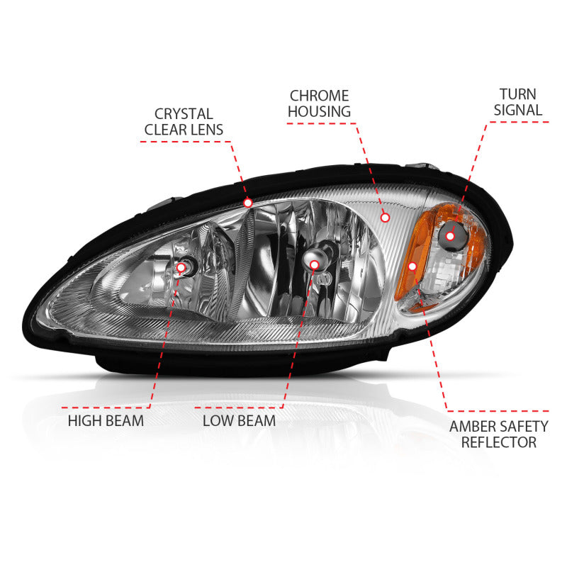 ANZO 2001-2005 Chrysler Pt Cruiser Crystal Headlight Chrome Amber (OE) 111472