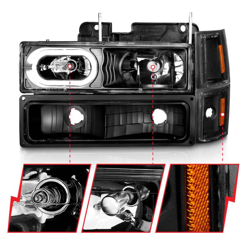 ANZO 88-98 Chevrolet C1500 Crystal Headlights Black Housing w/ Signal and Side Marker Lights 111507