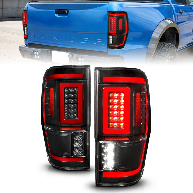 ANZO 19-22 Ford Ranger Full LED Taillights w/ Lightbar Sequential Signal Black Housing/Clear Lens 311446