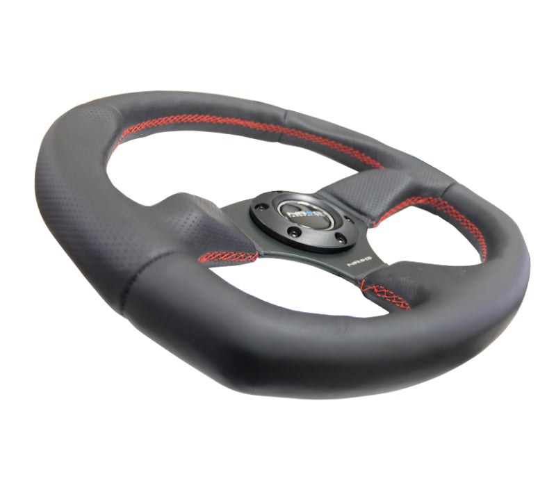 NRG Reinforced Steering Wheel (320mm Horizontal / 330mm Vertical) Leather w/Red Stitching RST-009R-RS