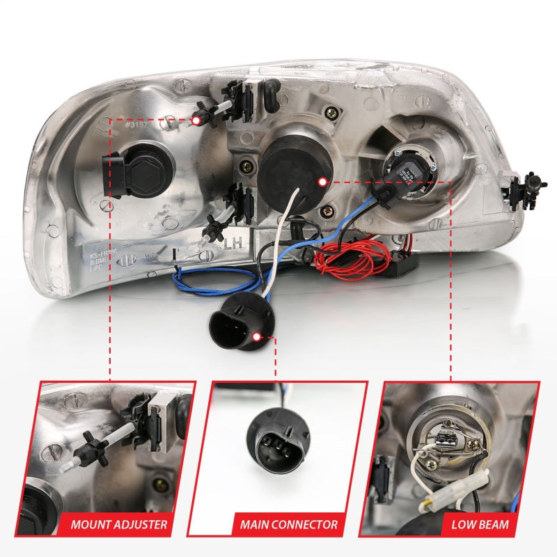 ANZO 1997.5-2003 Ford F-150 Projector Headlights w/ Halo and LED Chrome 1pc 111032