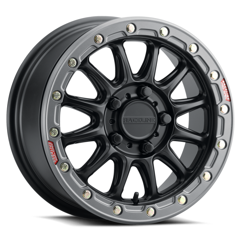 Raceline A14BG Alpha 15x7in/5x114.3 BP/25mm Offset/68mm Bore - Black & Gunmetal Ring Beadlock Wheel A14BG-57012+25