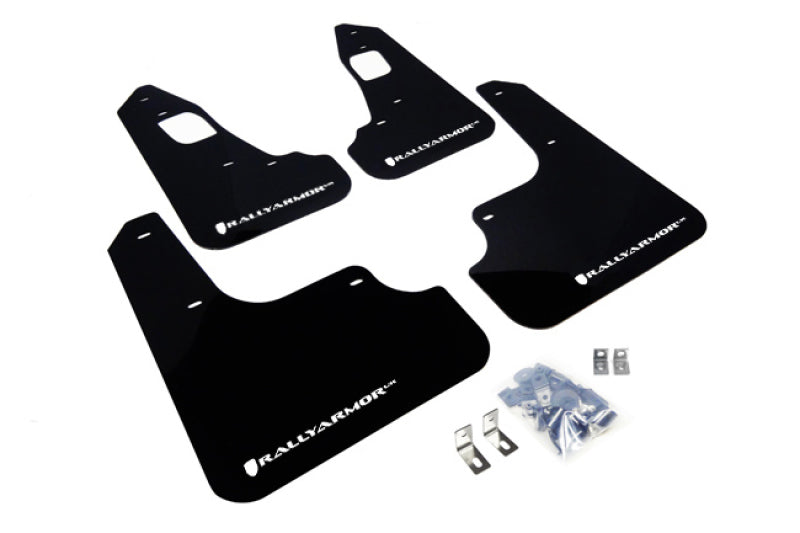 Rally Armor 2008+ Mitsubishi EVO X UR Black Mud Flap w/ White Logo MF10-UR-BLK/WH