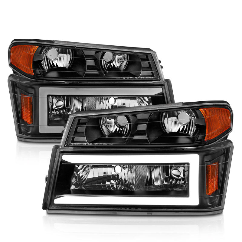 ANZO 04-12 GM Colorado/Canyon/I-Series Crystal Headlights - w/ Light Bar Black Housing 4pcs 111558