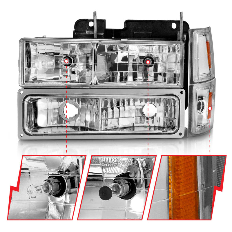 ANZO 88-98 Chevrolet C1500 Crystal Headlights Chrome w/ Signal and Side Marker Lights 111506