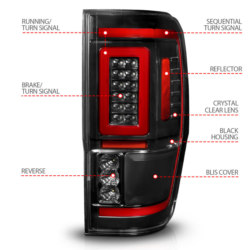 ANZO 19-22 Ford Ranger Full LED Taillights w/ Lightbar Sequential Signal Black Housing/Clear Lens 311446