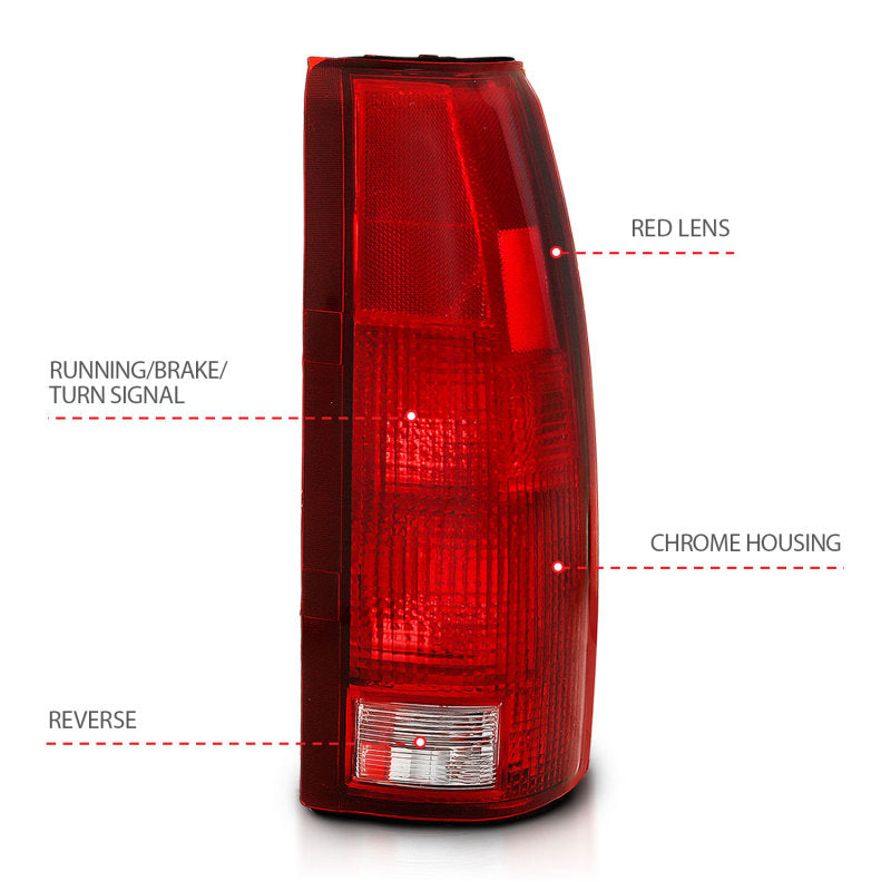 ANZO 1988-1999 Chevy C1500 Taillight Red/Clear Lens (OE Replacement) 311301