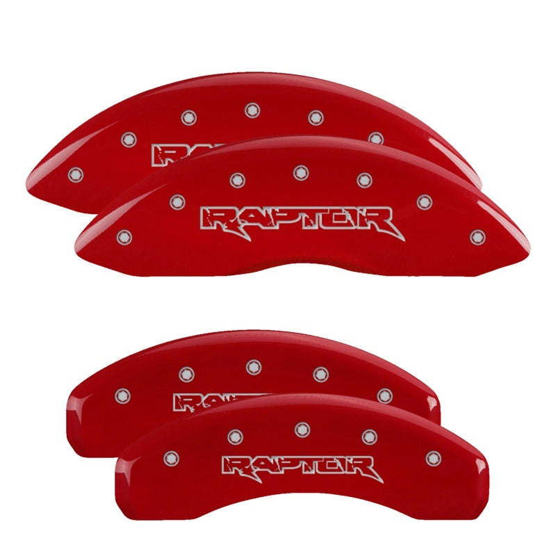 MGP 4 Caliper Covers Engraved Front & Rear Raptor Red finish silver ch 10219SRPTRD