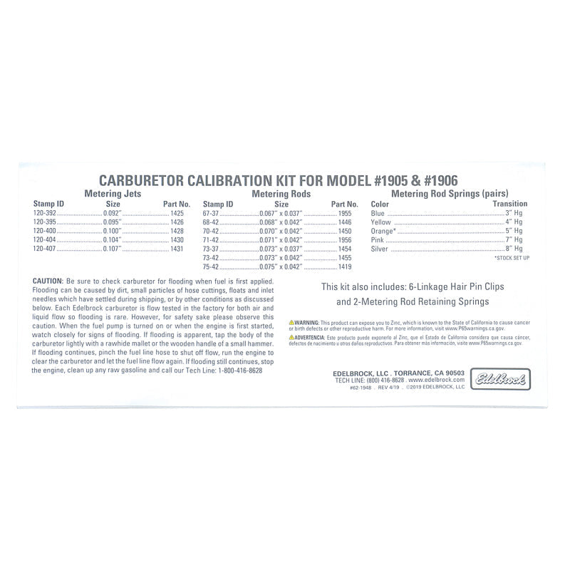 Edelbrock Calibration Kit for 1905 / 1906 1948