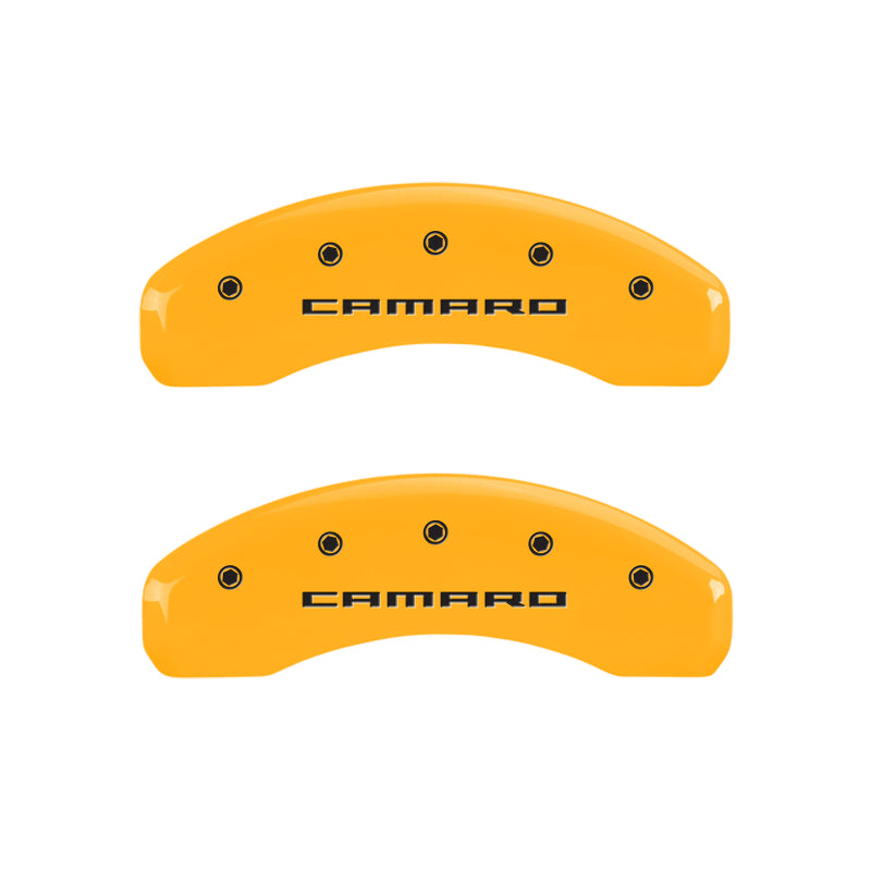 MGP 4 Caliper Covers Engraved Front & Rear Gen 5/Camaro Yellow finish black ch 14240SCA5YL