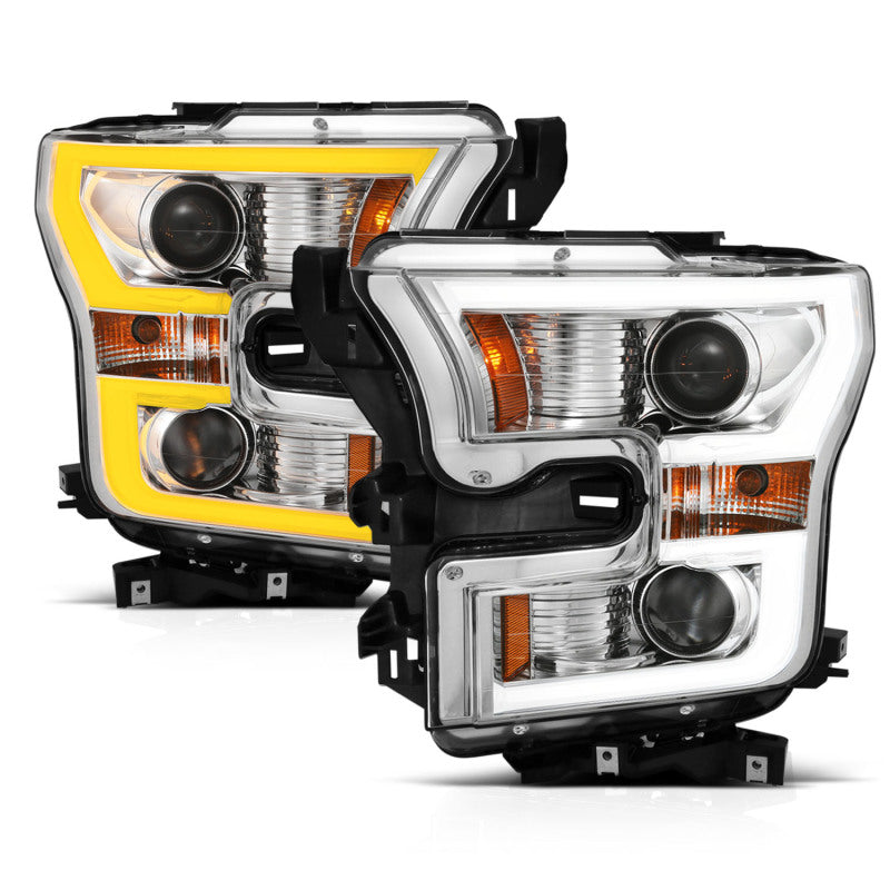 ANZO 2015-2017 Ford F-150 Projector Headlights w/ Plank Style Switchback Chrome w/ Amber 111358