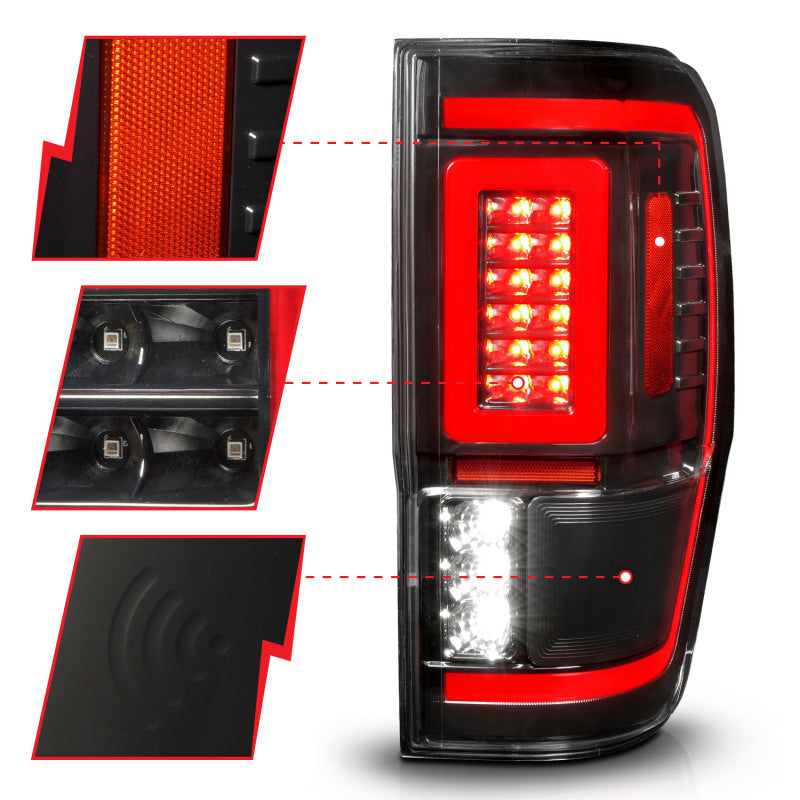 ANZO 19-22 Ford Ranger Full LED Taillights w/ Lightbar Sequential Signal Black Housing/Clear Lens 311446