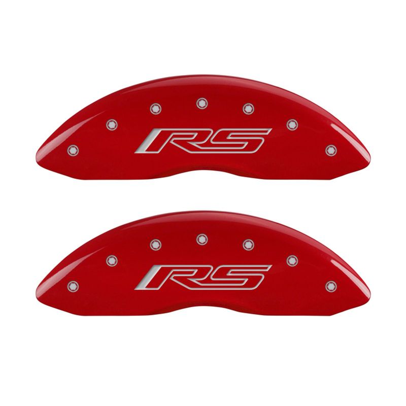 MGP 4 Caliper Covers Engraved Front & Rear Gen 5/RS Red finish silver ch 14033SRS5RD