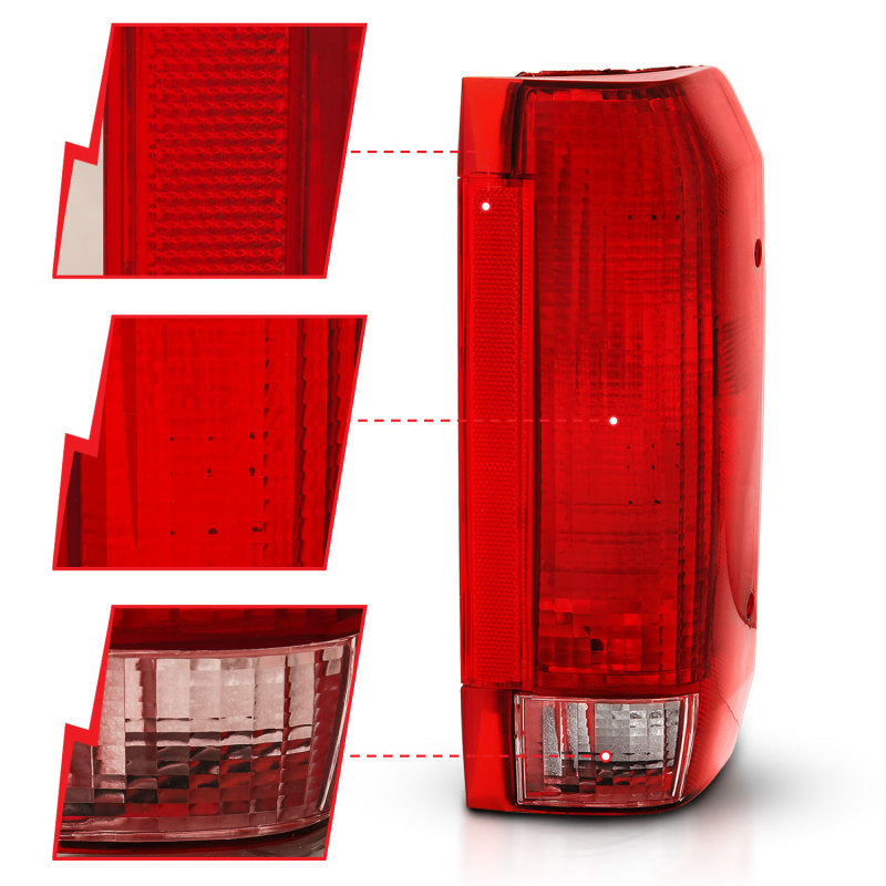 ANZO 1992-1996 Ford Bronco Taillight Red/Clear Lens (OE Replacement) 311306