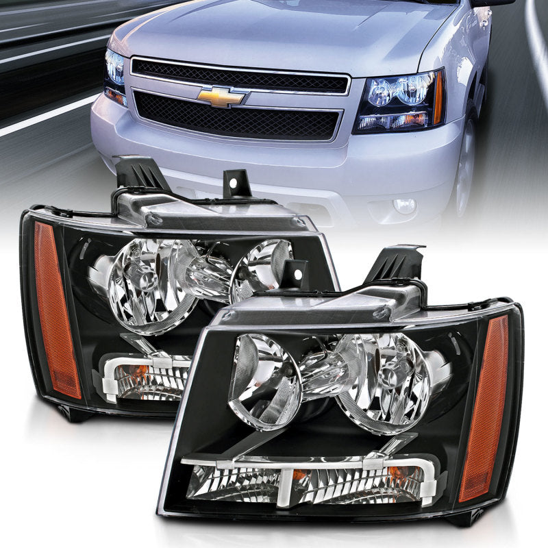 ANZO 2007-2014 Chevrolet Tahoe/Suburban Crystal Headlights Black 111392